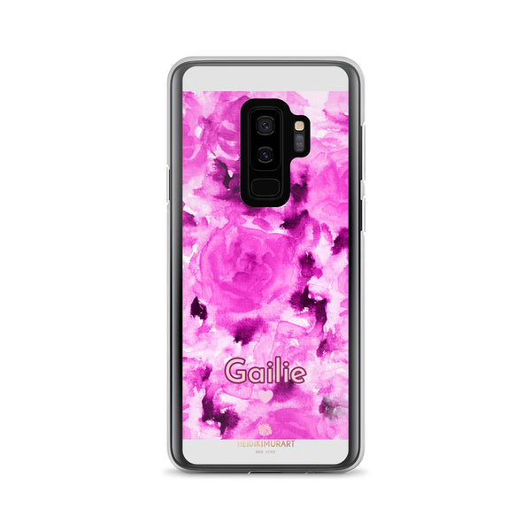 Pink Rose Floral Samsung Case, Personalized Custom Name Flower Print Phone Case-Heidi Kimura Art LLC-Samsung Galaxy S9+-Heidi Kimura Art LLC