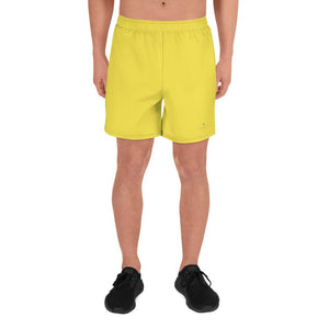 Bright Yellow Solid Color Premium Quality Men's Athletic Long Shorts- Made in Europe-Men's Long Shorts-XS-Heidi Kimura Art LLC