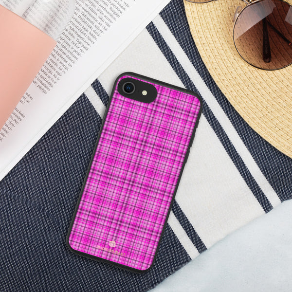 Pink Plaid iPhone Case, Tartan Print Biodegradable Phone Case-Heidi Kimura Art LLC-iPhone 7/8/SE-Heidi Kimura Art LLC