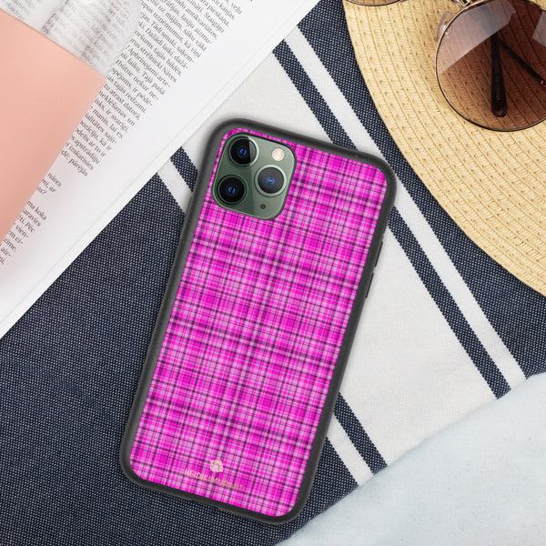 Pink Plaid iPhone Case, Tartan Print Biodegradable Phone Case-Heidi Kimura Art LLC-iPhone 11 Pro-Heidi Kimura Art LLC