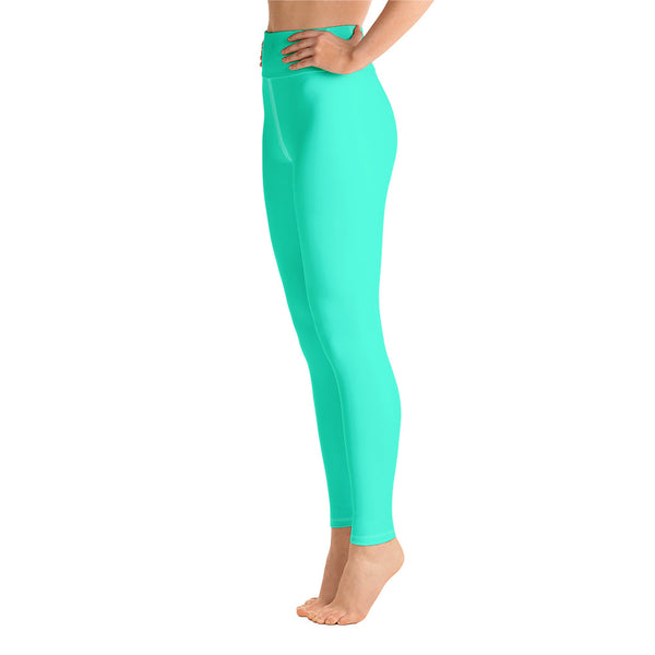 Women's Turquoise Blue Yoga Pants, Bright Solid Color Workout Tights, Made in USA/EU-Leggings-Heidi Kimura Art LLC Turquoise Blue Women's Leggings, Women's Turquoise Blue Bright Solid Color Yoga Gym Workout Tights, Long Yoga Pants Leggings Pants,Plus Size, Soft Tights - Made in USA/EU, Women's Turquoise Blue Solid Color Active Wear Fitted Leggings Sports Long Yoga & Barre Pants (US Size: XS-XL)