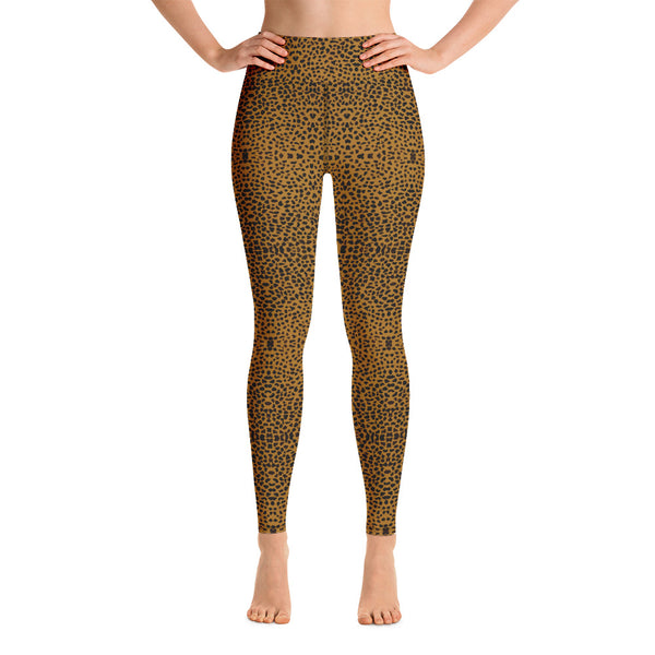 Brown Cheetah Yoga Leggings, Animal Print Women's Fitness Tights-Made in USA/EU-Heidi Kimura Art LLC-Heidi Kimura Art LLC