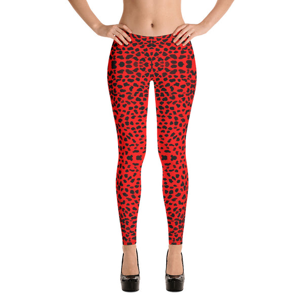 Red Cheetah Animal Print Leggings, Women's Casual Tights-Made in USA/EU-Heidi Kimura Art LLC-Heidi Kimura Art LLC