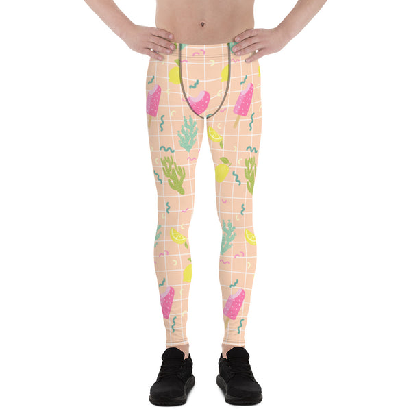 Arizona Lemon Cactus Print Meggings, Designer Men's Leggings Pants-Made in USA/EU-Men's Leggings-XS-Heidi Kimura Art LLC