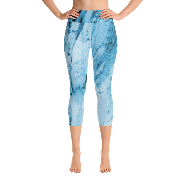 Blue Marble Yoga Capri Leggings, Abstract Print Capris Tights-Made in USA/EU-Heidi Kimura Art LLC-Heidi Kimura Art LLC