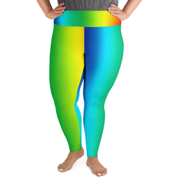Vibrant Vertical Rainbow Ombre Print Women's Plus Size Yoga Leggings- Made in USA/EU-Women's Plus Size Leggings-2XL-Heidi Kimura Art LLC
