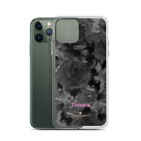 Personalized Black Floral iPhone Case, Abstract Watercolor Phone Case- Printed in USA/EU-Heidi Kimura Art LLC-Heidi Kimura Art LLC