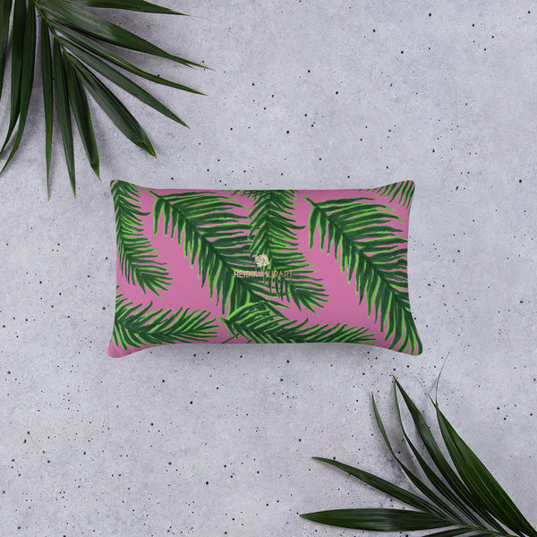 Pink Green Tropical Palm Leaf Designer 20”x12”, 18"x18" Basic Pillow-Made in USA-Pillow-Heidi Kimura Art LLC
