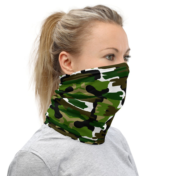 Green White Camo Neck Gaiter, Washable Bandana Face Mask Covering-Made in USA/EU-Heidi Kimura Art LLC-Heidi Kimura Art LLCGreen White Camo Neck Gaiter, Camouflage Army Military Print Luxury Premium Quality Cool And Cute One-Size Reusable Washable Scarf Headband Bandana - Made in USA/EU, Face Neck Warmers, Non-Medical Breathable Face Covers, Neck Gaiters  