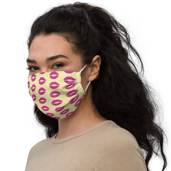 Pink Lips Premium Face Mask, Designer Non-Medical Funny Face Covering-Heidikimurart Limited -Heidi Kimura Art LLC