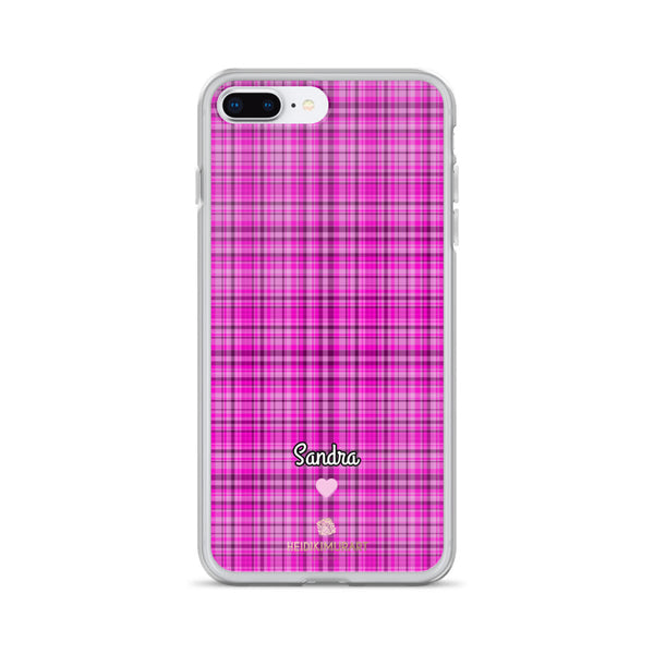 Personalized Pink Tartan iPhone Case, Custom Name Plaid Print Phone Case-Heidi Kimura Art LLC-iPhone 7 Plus/8 Plus-Heidi Kimura Art LLC