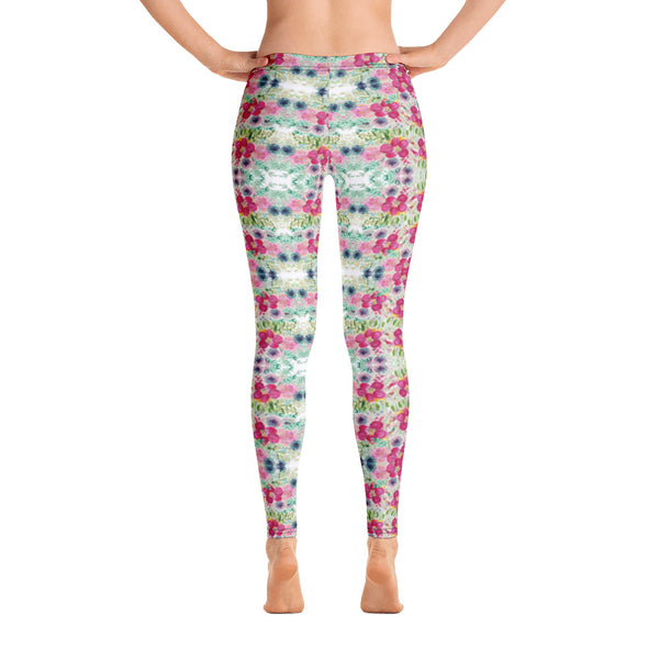 Pink Rose Floral Leggings-Heidikimurart Limited -Heidi Kimura Art LLC