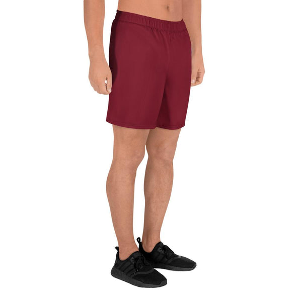 Crimson Red Solid Color Slim Fit Premium Men's Athletic Long Shorts - Made in Europe-Men's Long Shorts-Heidi Kimura Art LLC