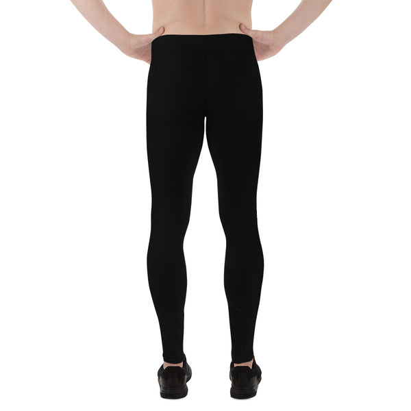 Solid Black Meggings, Classic Elastic Comfy Men's Leggings Fitness Pants-Made in USA/EU-Men's Leggings-Heidi Kimura Art LLC