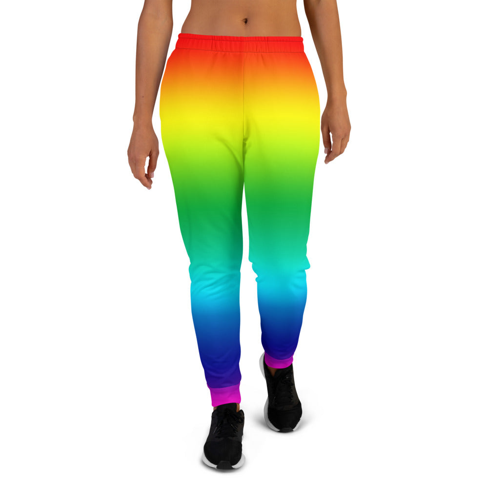 Horizontal Rainbow Ombre Print Slim Fit Best Women's Joggers Sweatpants-Made in EU-Women's Joggers-XS-Heidi Kimura Art LLC