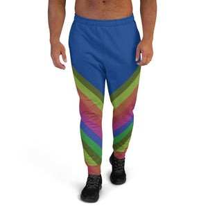 Blue Faded Rainbow Stripe Print Rave Party Premium Men's Joggers - Made in EU-Men's Joggers-XS-Heidi Kimura Art LLC