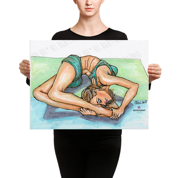 Green Cool Yoga Female Art Back-bend Illustration Canvas Art Print - Made in USA-Art Print-18×24-Heidi Kimura Art LLC