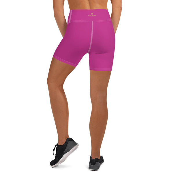 Hot Pink Solid Color Gym Fitness Workout Tight Yoga Fitness Shorts- Made in USA-Yoga Shorts-Heidi Kimura Art LLC