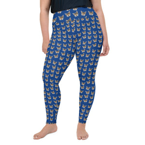 Dark Blue Cat Print Plus Size Leggings, Women's Plus Size Yoga Pants-Made in USA/EU-Women's Plus Size Leggings-2XL-Heidi Kimura Art LLC