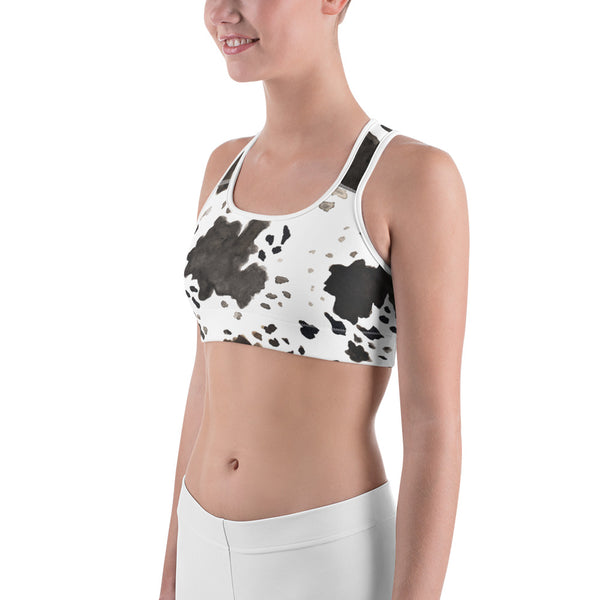 Cow Print Farm Animal Print Women's Sports Bra - Made in USA (US Size: XS-2XL)-Sports Bras-Heidi Kimura Art LLC