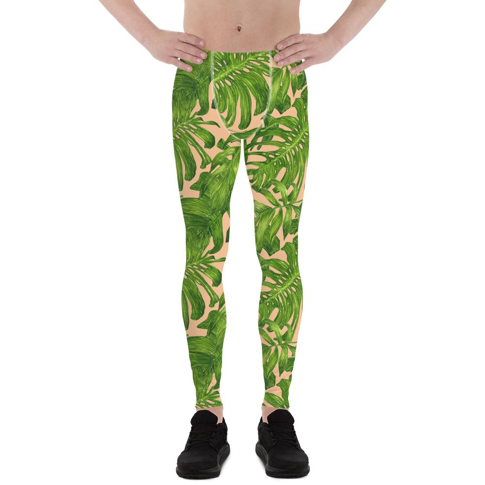 Nude Green Tropical Green Palm Hawaiian Leaf Print Men's Leggings - Made in USA/EU-Men's Leggings-XS-Heidi Kimura Art LLC