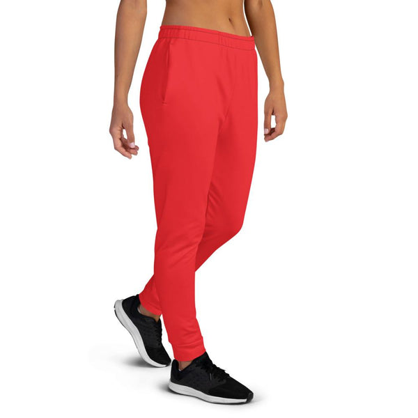 Hot Red Solid Color Print Designer Slim Fit Women's Sweatpants Joggers- Made in EU-Women's Joggers-Heidi Kimura Art LLC Hot Red Women's Joggers, Hot Bright Red Solid Color Premium Printed Slit Fit Soft Women's Joggers Sweatpants -Made in EU (US Size: XS-3XL) Plus Size Available, Solid Coloured Women's Joggers, Soft Joggers Pants Womens