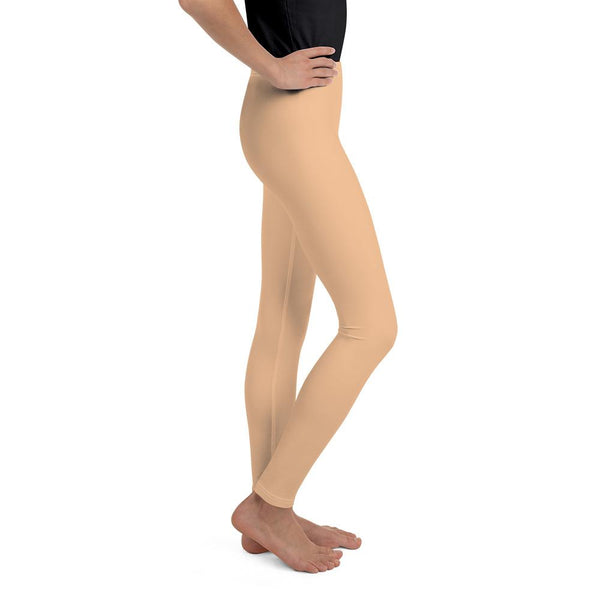 Nude Beige Solid Color Premium Comfy Gym Sports Youth Leggings - Made in USA/EU-Youth's Leggings-Heidi Kimura Art LLC