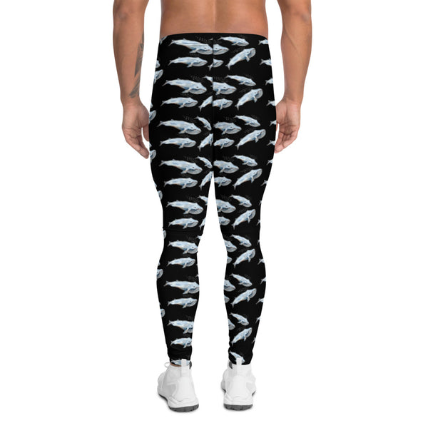 Blue Whale Men's Black Leggings, Marine Fish Compression Tights-Made in USA/EU-Heidikimurart Limited -Heidi Kimura Art LLC Black Whale Men's Leggings, Men's Watercolor Blue Whale Men's Leggings, Whale Marine Life Men's Modern Meggings, Men's Leggings Tights Pants - Made in USA/EU (US Size: XS-3XL) White Sexy Meggings Men's Workout Gym Tights Leggings
