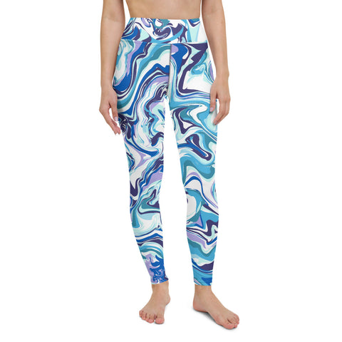 Blue Swirl Yoga Leggings, Abstract Print Women's Tights-Made in USA/EU-Heidi Kimura Art LLC-XS-Heidi Kimura Art LLC