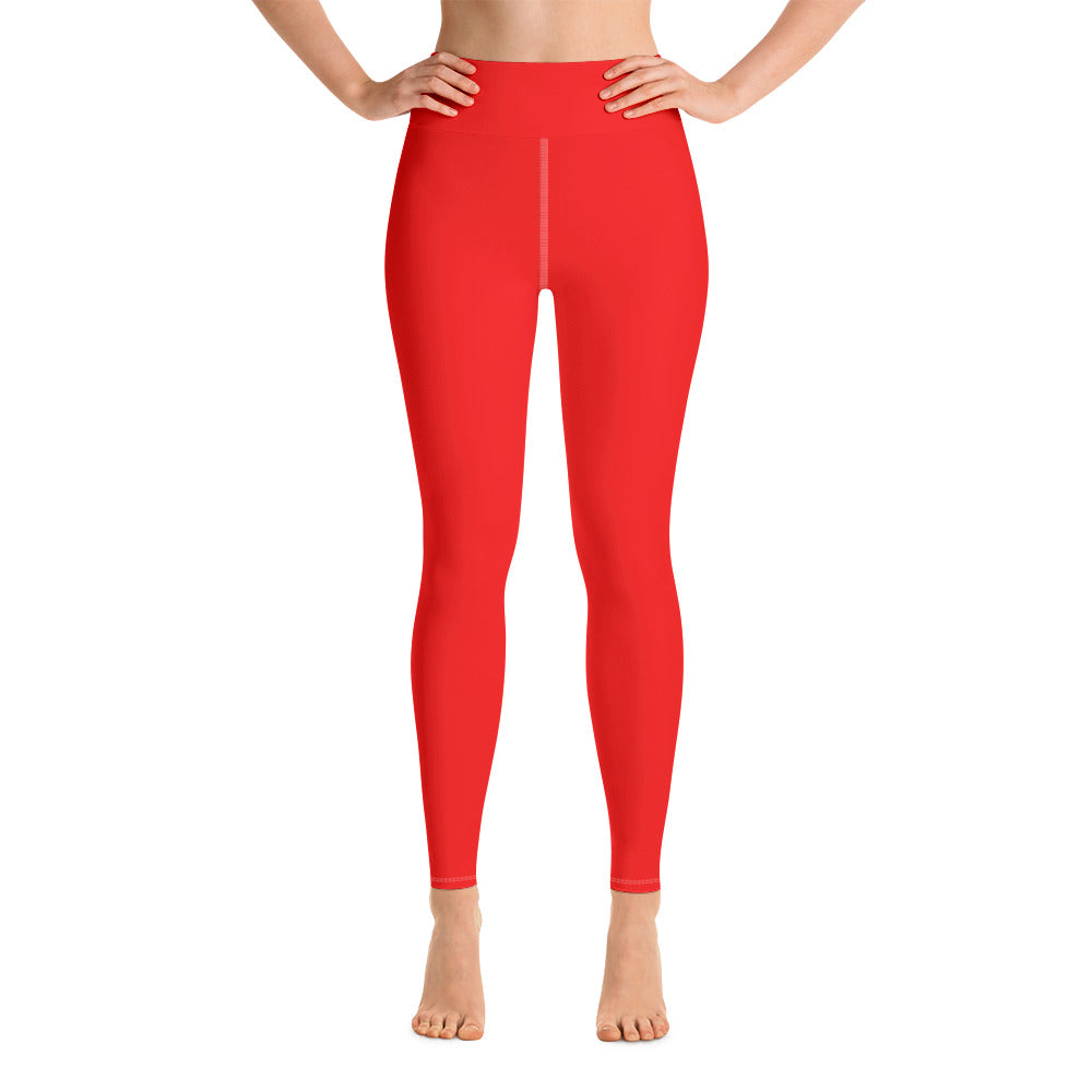 Women's Bright Red Solid Color Active Wear Fitted Leggings Pants - Made in USA-Leggings-XS-Heidi Kimura Art LLC Bright Red Women's Leggings, Women's Gray Stripe Active Wear Fitted Leggings Sports Long Yoga & Barre Pants - Made in USA/EU (XS-XL)