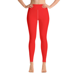 Women's Bright Red Solid Color Active Wear Fitted Leggings Pants - Made in USA-Leggings-XS-Heidi Kimura Art LLC Bright Red Women's Leggings, Women's Gray Stripe Active Wear Fitted Leggings Sports Long Yoga & Barre Pants - Made in USA/EU (XS-XL)