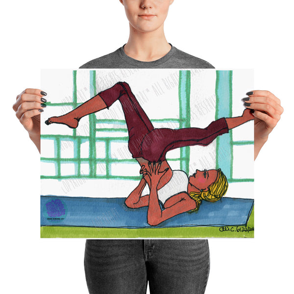 Supported Split-legged Shoulder Stand Yoga Studio Art Poster, Made in USA/ Europe-Art Print-16×20-Heidi Kimura Art LLC