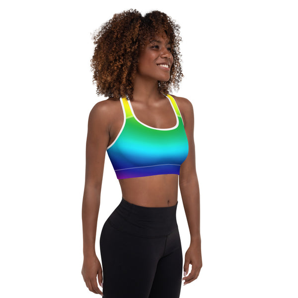 Radial Rainbow Ombre Print Women's Padded Gym Fitness Sports Bra- Made in USA/EU-Sports Bras-Heidi Kimura Art LLC