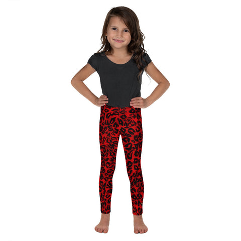 Hot Red Leopard Animal Print Kid's Leggings Workout Elastic Pants - Made in USA/EU-Kid's Leggings-2T-Heidi Kimura Art LLC