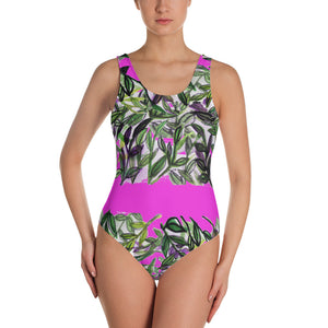Tropical Top Floral Print Designer's Choice One-Piece Women's Swimsuit Sportswear-Swimwear-XS-Heidi Kimura Art LLC Tropical Leaf Women's Swimwear, Tropical Floral Print Designer's Choice One-Piece Women's Swimsuit Sportswear- Made in USA (US Size: XS-3XL) Plus Size Available