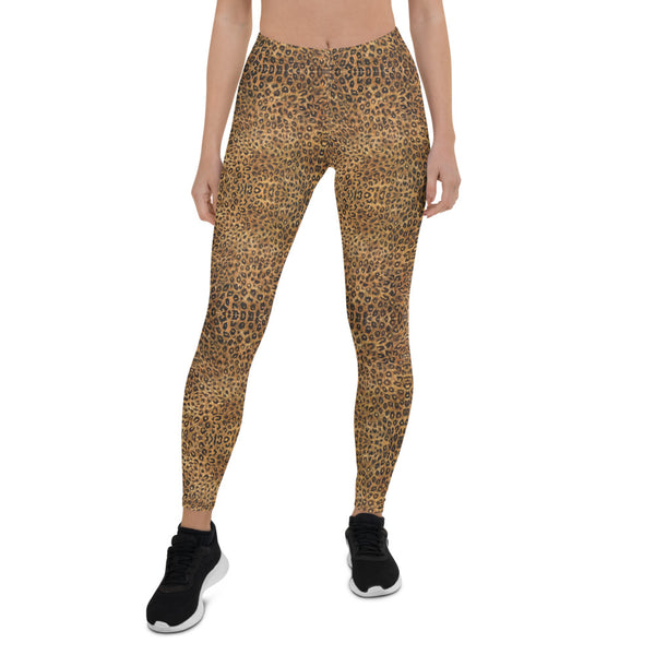 Brown Leopard Women's Leggings, Animal Print Fancy Dressy Tights-Made in USA/EU-Heidi Kimura Art LLC-Heidi Kimura Art LLC