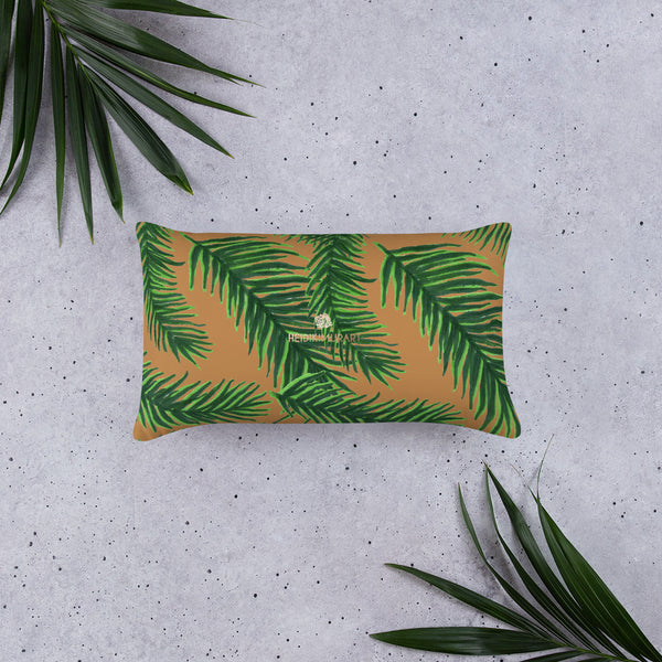 Green Brown Jungle Style Tropical Palm Leaf Print Designer Basic Pillow-Made in USA-Pillow-Heidi Kimura Art LLC