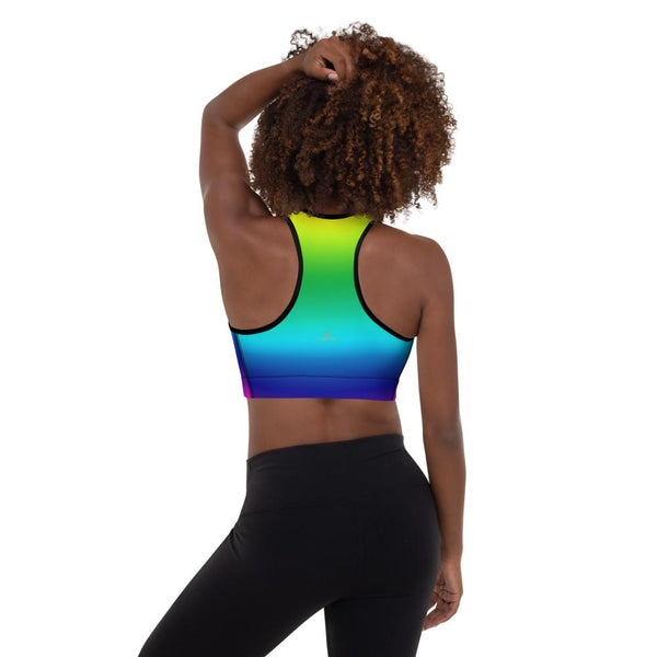 Radial Rainbow Ombre Print Women's Padded Gym Fitness Sports Bra- Made in USA/EU-Sports Bras-Heidi Kimura Art LLC