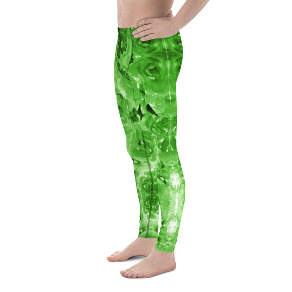 Green Floral Men's Leggings-Heidikimurart Limited -Heidi Kimura Art LLC