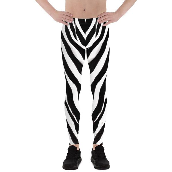 Black Zebra Meggings, Zebra Animal Print Men's 80s Heavy Metal Leggings- Made in USA/EU-Men's Leggings-XS-Heidi Kimura Art LLC