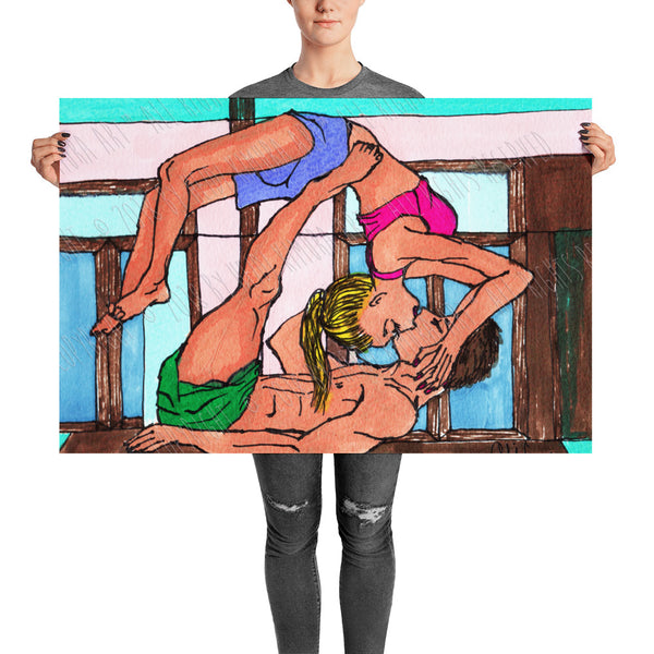 Harmonious Acro Yoga Fitness Couple Yoga Art Poster For Yoga Studio, Made in USA/ Europe-Art Print-24×36-Heidi Kimura Art LLC