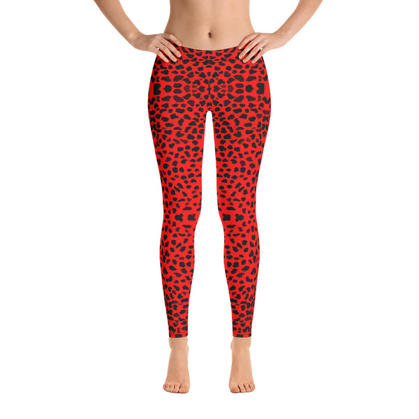 Red Cheetah Animal Print Leggings, Women's Casual Tights-Made in USA/EU-Heidi Kimura Art LLC-Heidi Kimura Art LLC