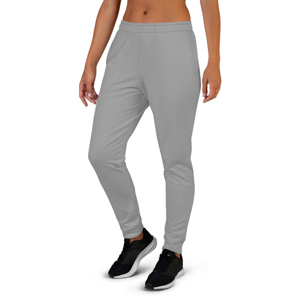 Medium Gray Solid Color Print Premium Slim Fit Premium Women's Joggers-Made in EU-Women's Joggers-Heidi Kimura Art LLC