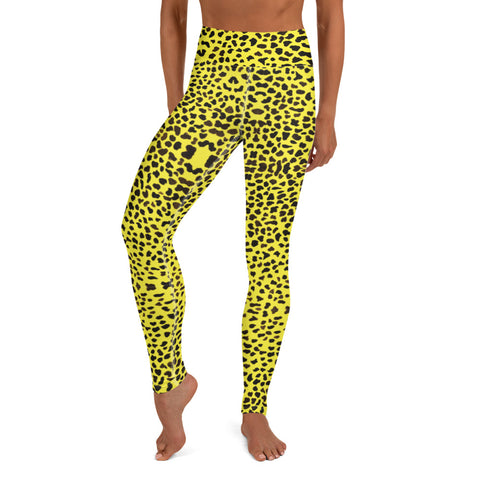 Yellow Cheetah Print Yoga Leggings-Heidikimurart Limited -XS-Heidi Kimura Art LLC Yellow Cheetah Print Yoga Leggings, Premium Quality Colorful Animal Print Active Wear Fitted Leggings Sports Long Yoga & Barre Pants - Made in USA/EU/MX (US Size: XS-6XL)