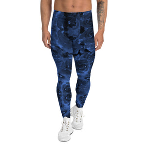 Navy Blue Abstract Men's Leggings, Floral Print Designer Meggings Running Tights-Heidikimurart Limited -XS-Heidi Kimura Art LLC Navy Blue Abstract Men's Leggings, Floral Print Designer Men's Leggings Tights Pants - Made in USA/MX/EU (US Size: XS-3XL) Sexy Meggings Men's Workout Gym Tights Leggings, Compression Tights