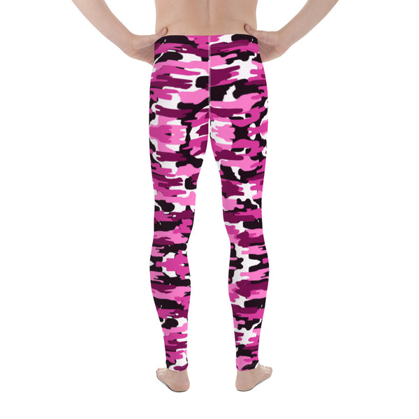 Pink Camo Print Men's Leggings, Purple Pink Camo Camouflage Military Army Abstract Print Sexy Meggings Men's Workout Gym Tights Leggings, Costume Rave Party Fashion Compression Tight Pants - Made in USA/ EU (US Size: XS-3XL)