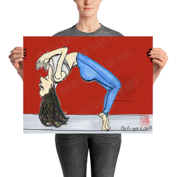 Backbend Brunette Yogini Yoga Pose Art Poster For Yoga Studios, Made in USA/ Europe-Art Print-18×24-Heidi Kimura Art LLC