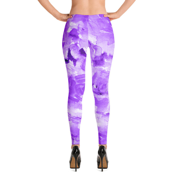 Purple Floral Abstract Leggings, Women's Flower Print Casual Tights-Made in USA/EU-Heidi Kimura Art LLC-Heidi Kimura Art LLC Purple Floral Abstract Leggings, Premium Women's Flower Print Women's Long Dressy Fancy Premium Quality Casual Leggings/ Running Tights - Made in USA/EU (US Size: XS-XL)