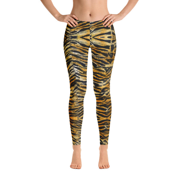 Orange Tiger Striped Leggings, Women's Animal Print Yoga Tights-Made in USA/EU-Heidi Kimura Art LLC-Heidi Kimura Art LLC