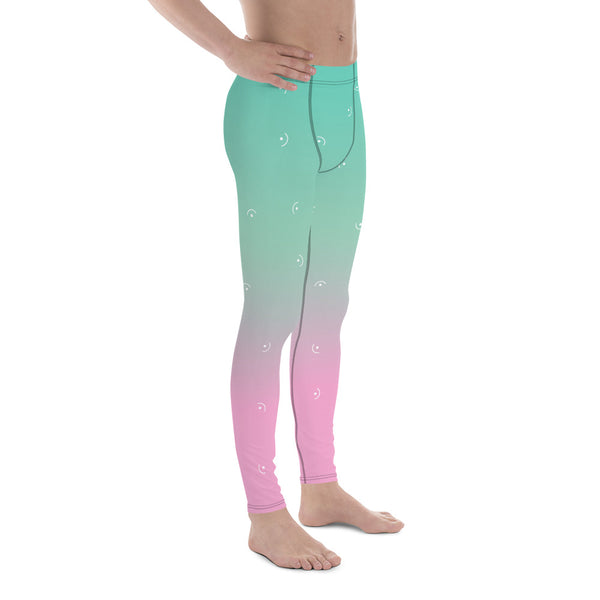 Ombre Pink Blue Pastel Men's Leggings Yoga Leggings - Made in USA/EU (US Size: XS-3XL)-Men's Leggings-Heidi Kimura Art LLC